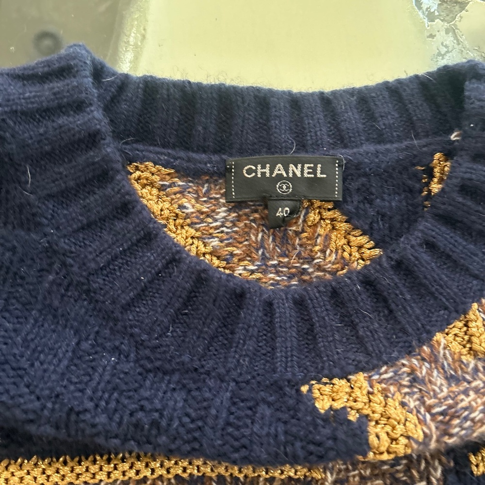 Navy Blue & Gold Chanel Sweater - Picture 3 of 4